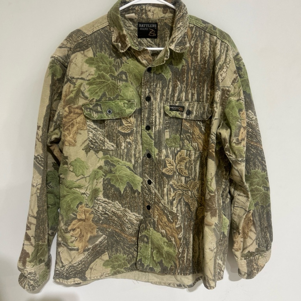 VTG Rattlers Brand Camo Shirt Flannel Button Up Men SIZE UKNOWN LG Sleeve Heavy.
